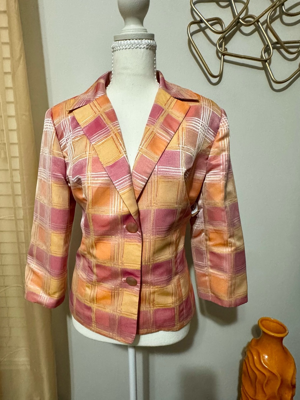 Women's Plaid Blazer Jacket in Pink & Orange